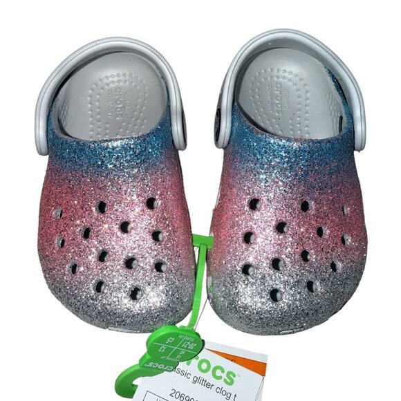 CROCS Other - CROCS Classic Toddler size 5 Glitter Ombré Pink Blue Silver Clogs New 206992-0ZT